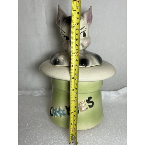 VINTAGE 1950'S RABBIT IN HAT - BISQUE USA. 12" COOKIE JAR - Picture 2 of 12